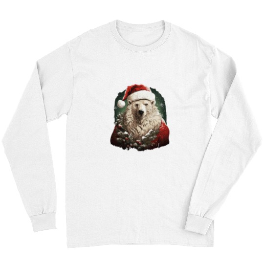 Bear Pet Cute Santa Polar Bear Christmas Snowflakes Long Sleeves