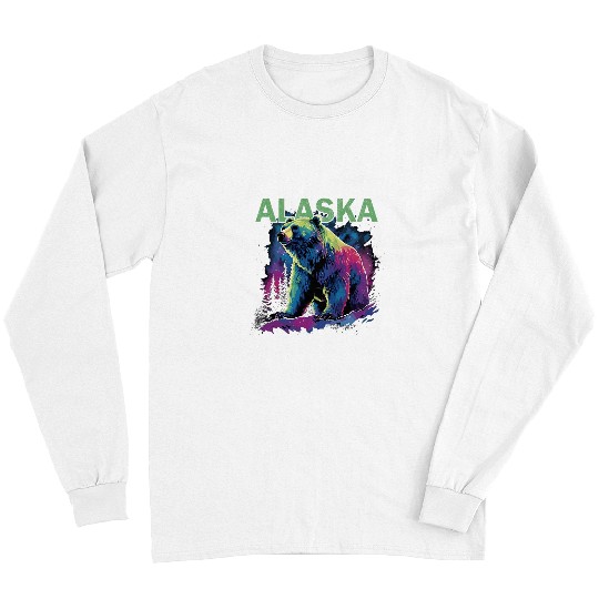 Bear Pet Alaska Northern Lights Grizzly Bear Alaskan Vacation Wildlif Long Sleeves