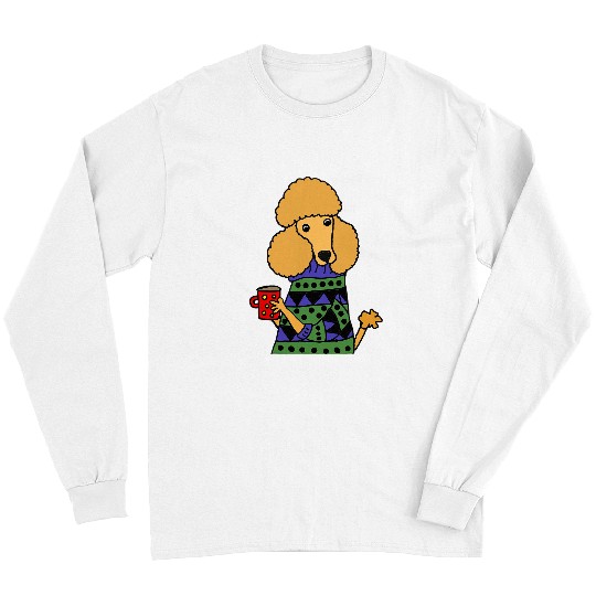 Coffee Fun Smileteespetsa Funny Apricot Poodle Dog Drinking Coffee Long Sleeves