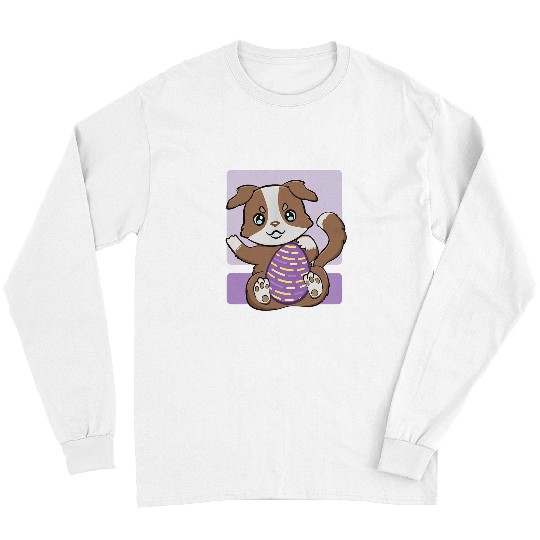 Australian Shepherd With Egg Cute Anime Happy Easter Day Long Sleeves