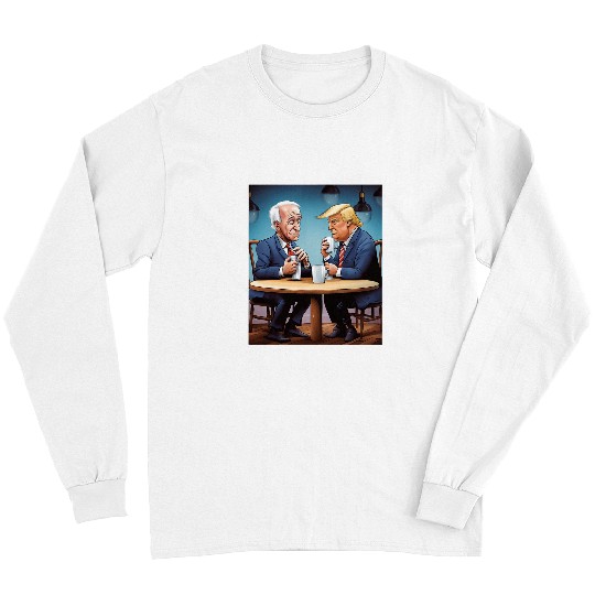 Coffee Fun Donald Trump Joe Biden having Coffee Former Presidents Long Sleeves
