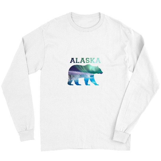 Bear Pet Alaskan Bear Northern Lights Aurora Borealis Nature Sky 1 Long Sleeves