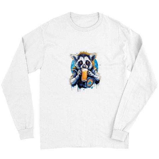 Beer Fun Lemur Drinking Beer Funny Beer Drinker Drunk Monkey Primate Long Sleeves