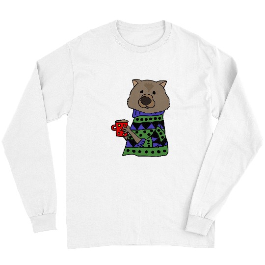Coffee Fun Smileteesanima Funny Wombat Drinking Coffee in Sweater Long Sleeves