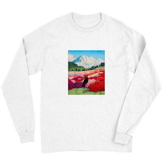 black cats Mount Fuji from an Azalea Garden Long Sleeves