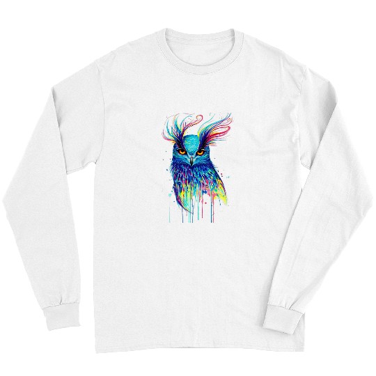 Owl Pet multicolored owl pop art illustration Owl watercolor Paint Long Sleeves