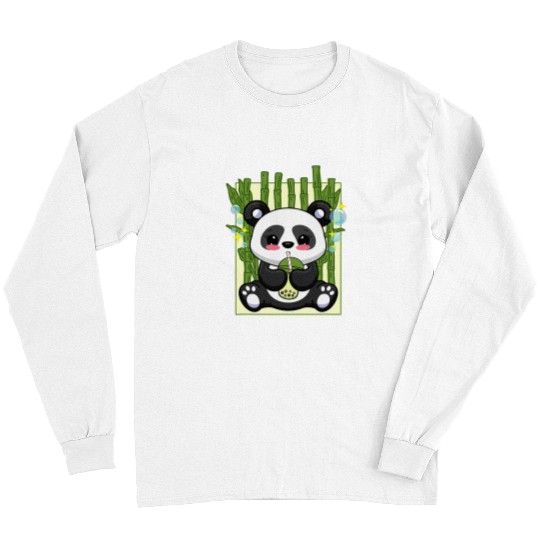 Panda Pet Funny Kawaii Boba Tea Panda Bubble Tea Japanese Anime Bamboo Long Sleeves