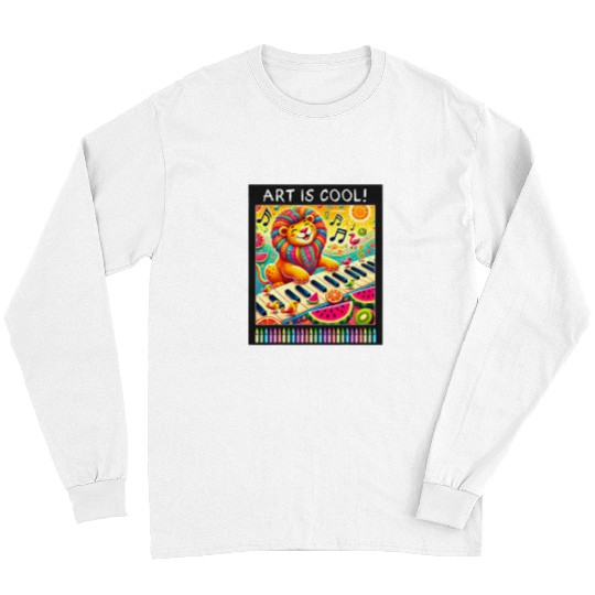 Lion Pet Joyful Lion Plays a Fruit Piano in a Sunny Abstract Garden Long Sleeves