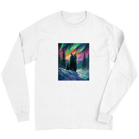 Bear Pet Aurora Wilderness Bear Graphic Northern Lights Wilderness Long Sleeves