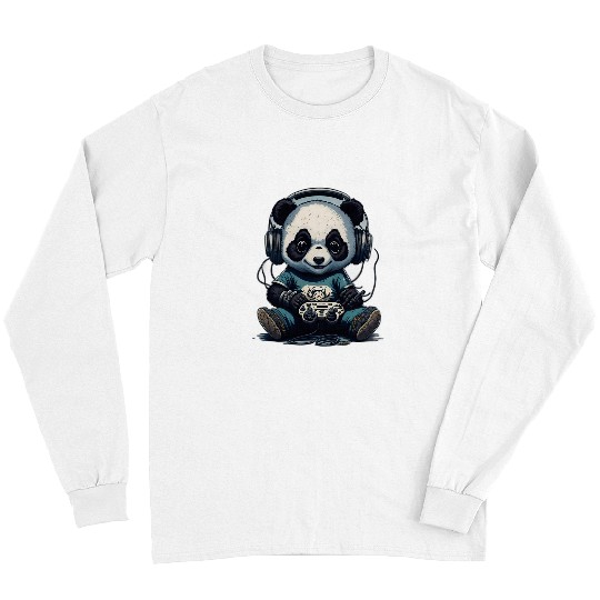 Panda Pet Funny Gaming Panda Headphones Console vintages Gamer Long Sleeves