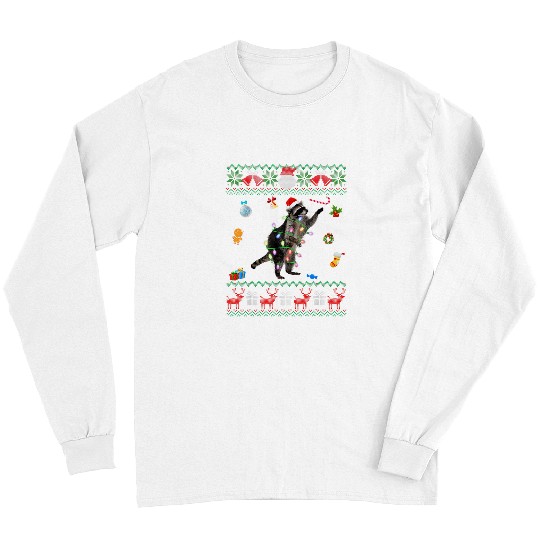 Raccoon Pet Funny Ugly xmass Sweater Animals Lights Christmas Raccoon Long Sleeves