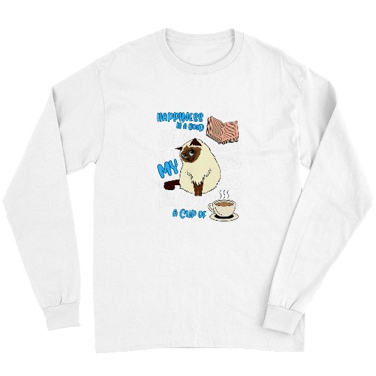 Coffee Fun Happiness Is Persian Cats Good Books Coffee Cute Cat Lover Long Sleeves