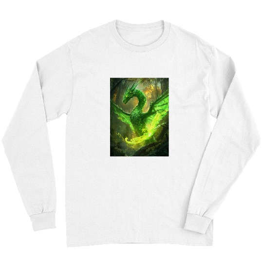 Dragon Pet Mystical Green Dragon in Enchanted Forest Long Sleeves