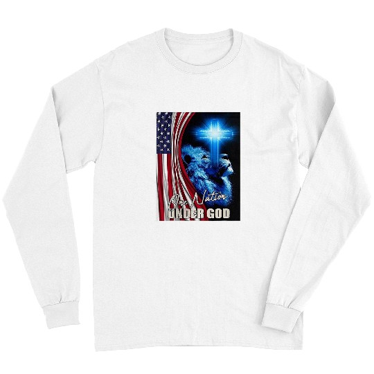 Lion Pet Jesus One Nation under God American Flag Lion Long Sleeves