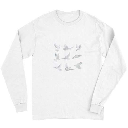 Beautiful Flying Peaceful White Mourning Dove Bird Long Sleeves