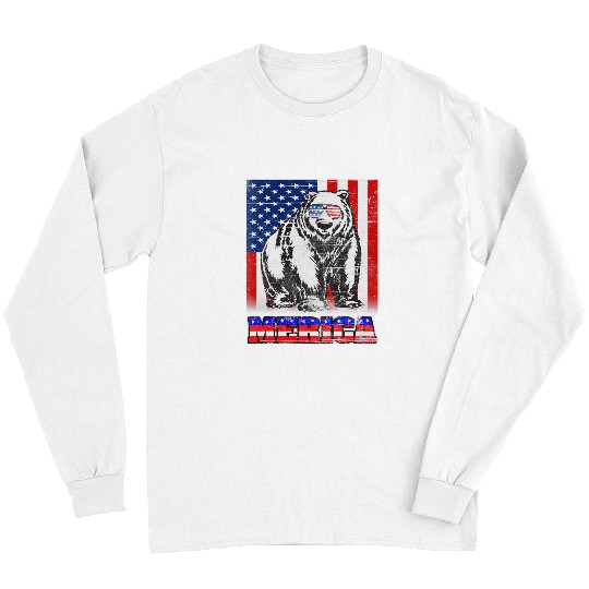 Bear Pet Bear Merica American Flag Animal Patriotic July 4th USA Long Sleeves