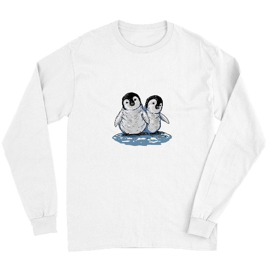 Penguin Pet Cute Kawaii Two Baby Penguins on Ice Animal Nature Lover Long Sleeves
