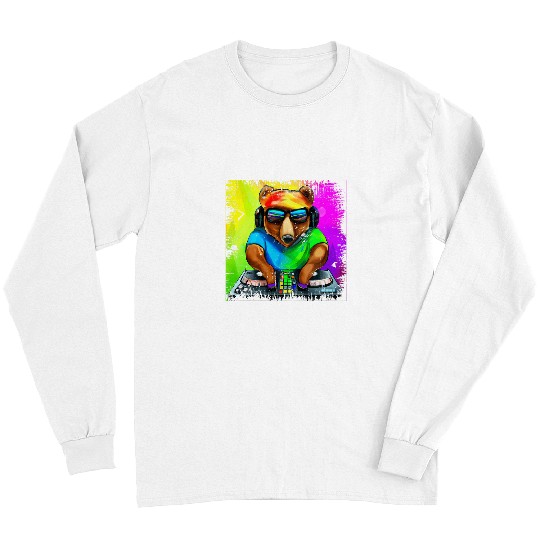 Bear Pet DJ Bear Grizzly Sunglasses Dance Music EDM Dj Turntable Fun Long Sleeves