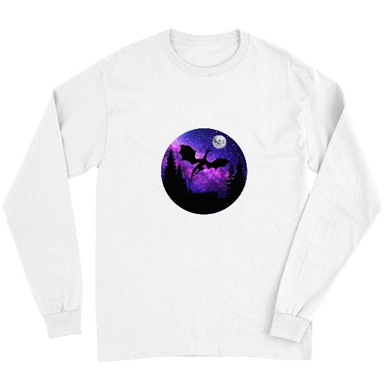 Dragon Pet In Night Sky Full Moon Purple Galaxy Cosmic Art Long Sleeves