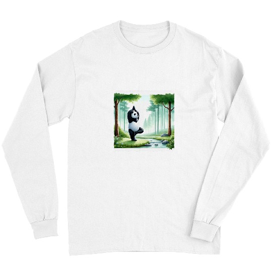 Panda Pet Practicing Yoga In A Forest Clearing Trees Stream Long Sleeves