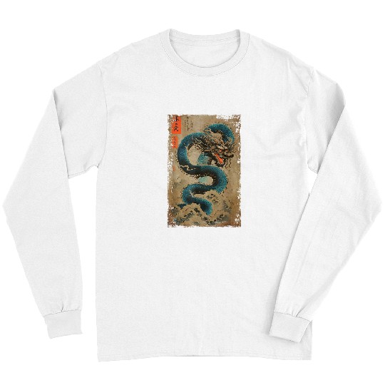 Dragon Pet Japanese Dragon and The Great Wave off Kanagawa Woodblock Long Sleeves