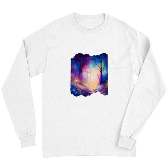 Boho Chic Enchanted Forest Rainbow Watercolor Sky Long Sleeves