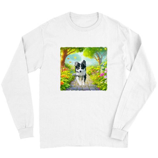 Beautiful BlackTri MAS Dog Running Down a Garden Path Long Sleeves
