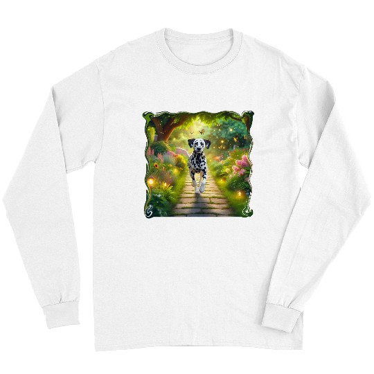 Beautiful Dalmatian Dog Running Down a Garden Path Long Sleeves