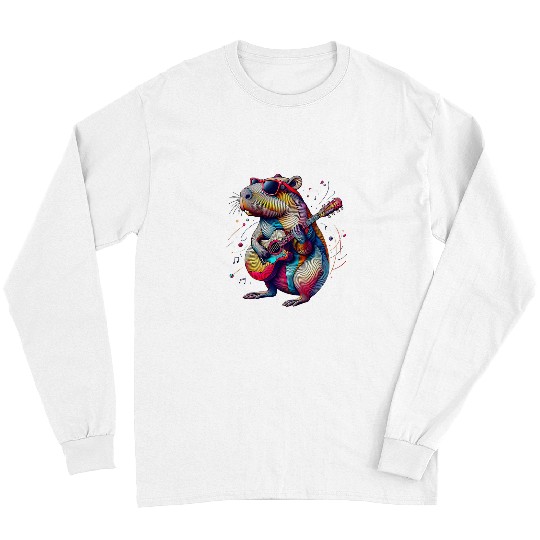 capybaras Pet Playing Guitar Rock and Roll capybaras Lover 1 Long Sleeves