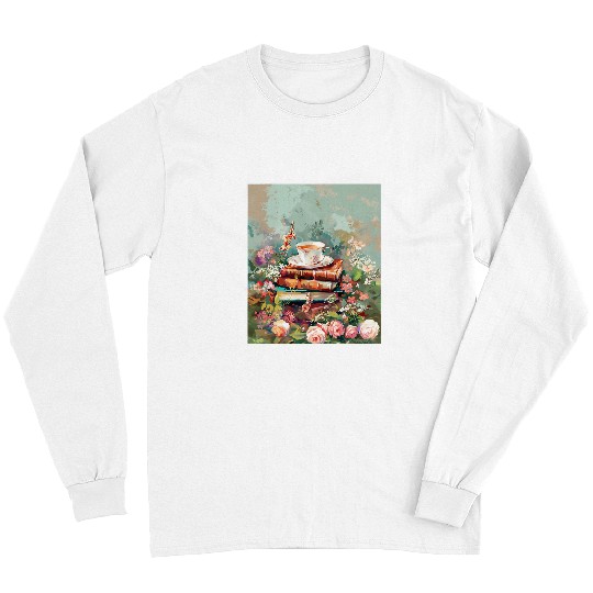 Coffee Fun vintages Cozy Reading Book Vibes Coffee And Flowers Books Long Sleeves