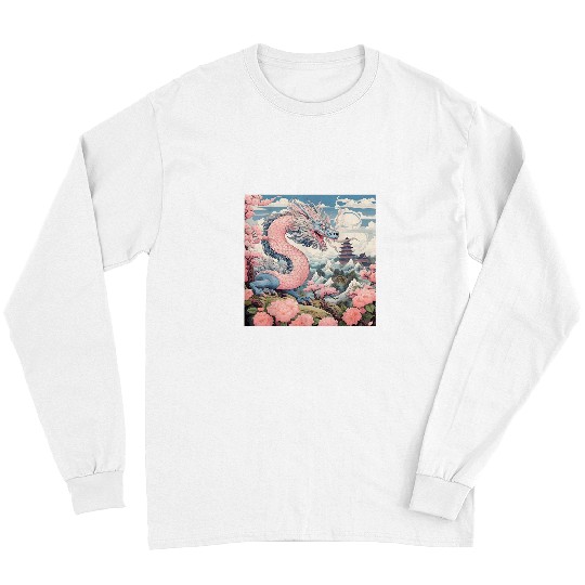 Dragon Pet Japanese Cherry Blossom with Kaiju Dragon Long Sleeves