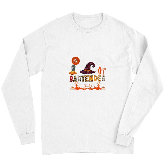 Bartender Job Halloween Bartender Tools Witch Horror Pumpkins Long Sleeves