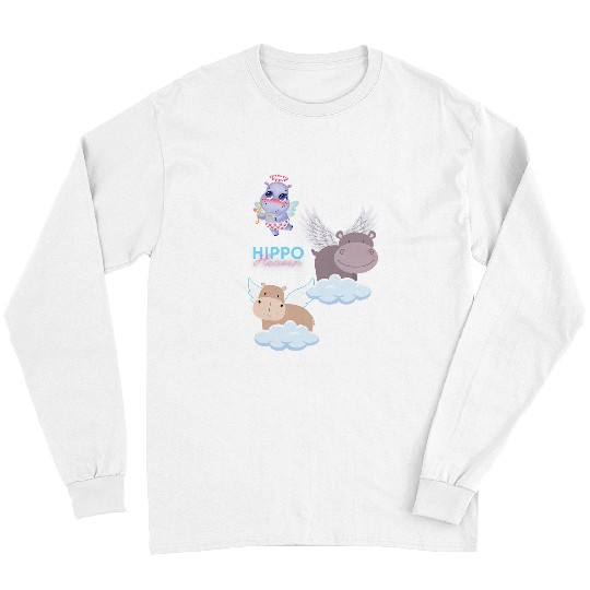 Hippo Pet Heaven Cute Hippos on Clouds Halos Animals Kids Adults Long Sleeves
