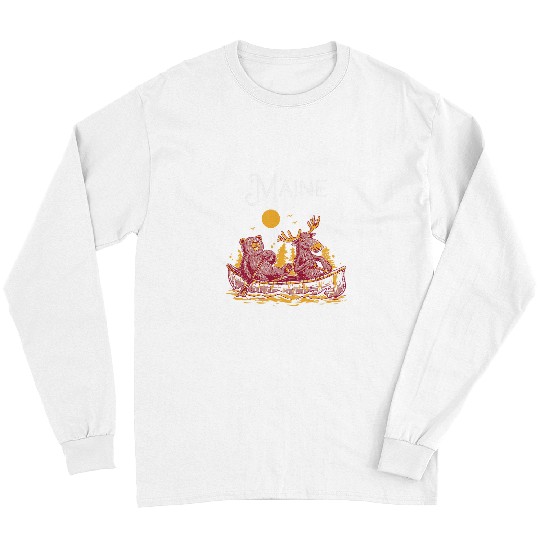 Bear Pet Maine Funny Canoe Moose Elk Bear Lake Canoeing Long Sleeves