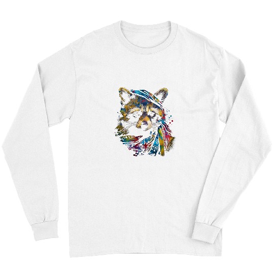 Raccoon Pet Cute Art Colorful Animal Drawing Graphic Raccoon Long Sleeves