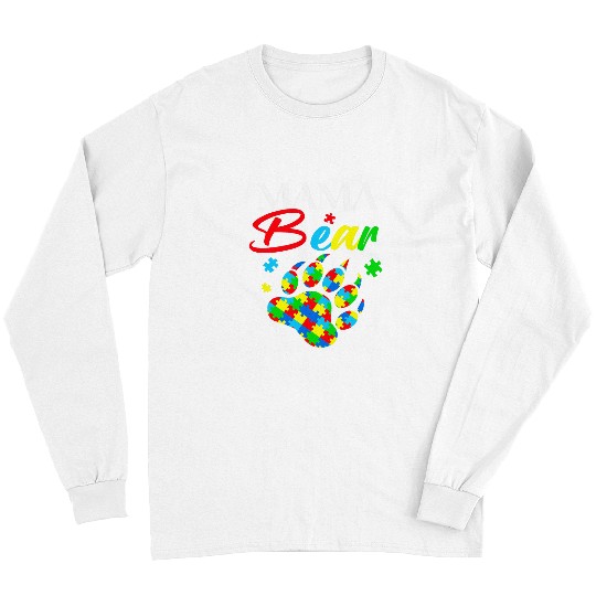 Bear Pet Mama Bear Autism Awareness Paw Puzzles Autism Mom Women Long Sleeves