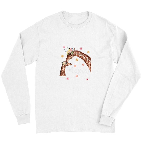 Giraffe Pet Mama Giraffe With Baby Floral Hibiscus Mother s Day Mom Long Sleeves