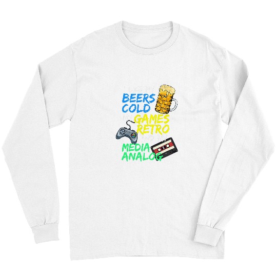 Beer Fun Analog Media Retro Gamer Gaming Geek Cassette Long Sleeves