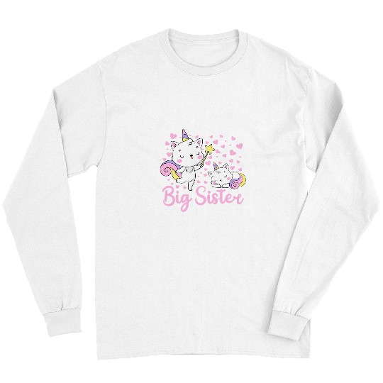 Big Sister 2024 Toddler Youth Cat Unicorns Matching Sister Long Sleeves