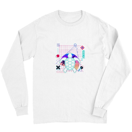 Turtle Pet Aesthetic Vaporwave 80s Style Turtles Animals Lover Long Sleeves