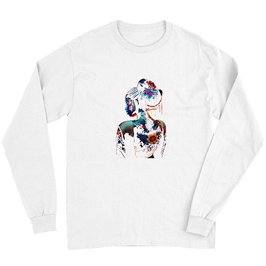 Beautiful Black Woman Art Melanin Flowers Geisha Tattoos Long Sleeves