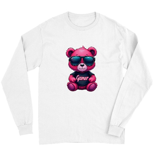 Bear Pet Gamer Bear Cool Neon Pink Gaming Long Sleeves