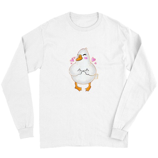 Duck Pet Cute Shy Fingers Duck Lover Illustration Cat Owner Long Sleeves