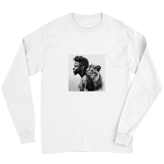 Black Boy walking with lions Black Pride African American 1 Long Sleeves