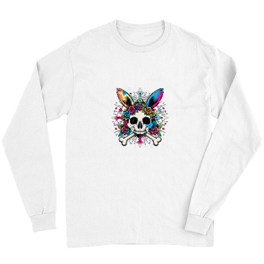 Funny JollyRoger Bunny Skull Crossbones Egg Hunt Easter Day Long Sleeves
