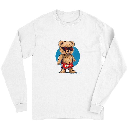Bear Pet Cool Fun Teddy Bear in swimming trunks and Sunglasses Long Sleeves