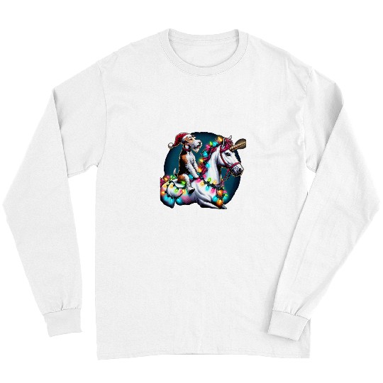 Christmas Lights Wire Fox Terrier Dog Riding Unicorn Long Sleeves
