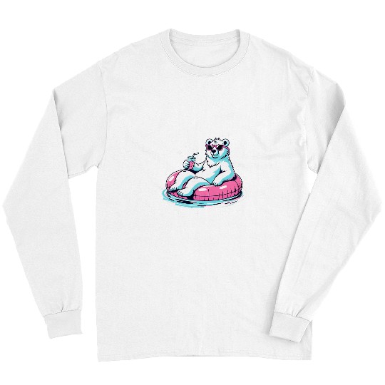 Bear Pet Pool Party White Bear Pink Float Men Women Kids Funny Bear 3 Long Sleeves