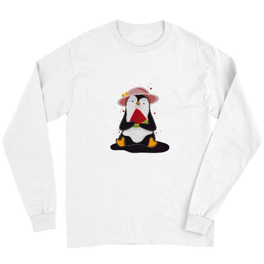 Penguin Pet eating a watermelon Long Sleeves