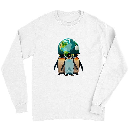 Penguin Pet Earth Globe Environment Black Green Blue Orange Top Long Sleeves